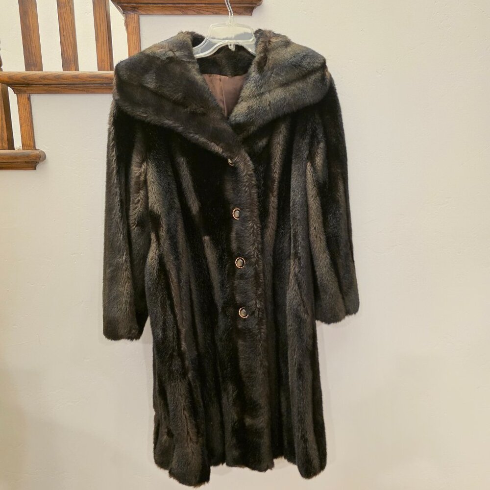 Vintage Urgo Paris Made in France Black Brown Faux Fur Coat